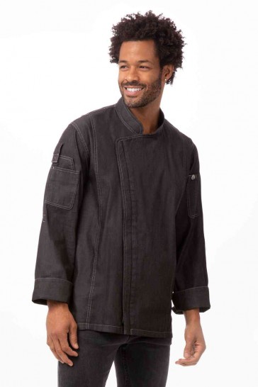 V107-EXDZ001-BLK-XL-217607-00 Gramercy Men's Denim Black Zipper XL Chef Jacket by Chef Works - Image 1