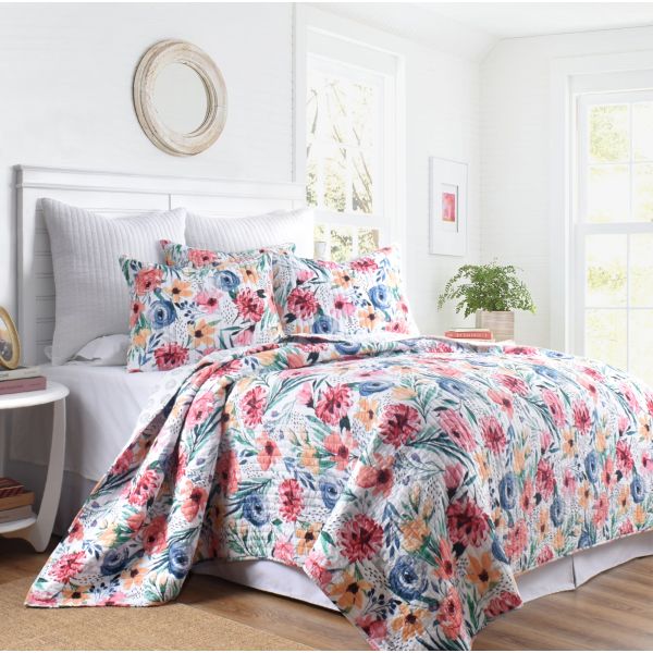 V107-KD1048Q-197526-00 Blossom Cotton 100% Cotton Quilted 3 pcs Bedspread Coverlet Set Queen - Image 1