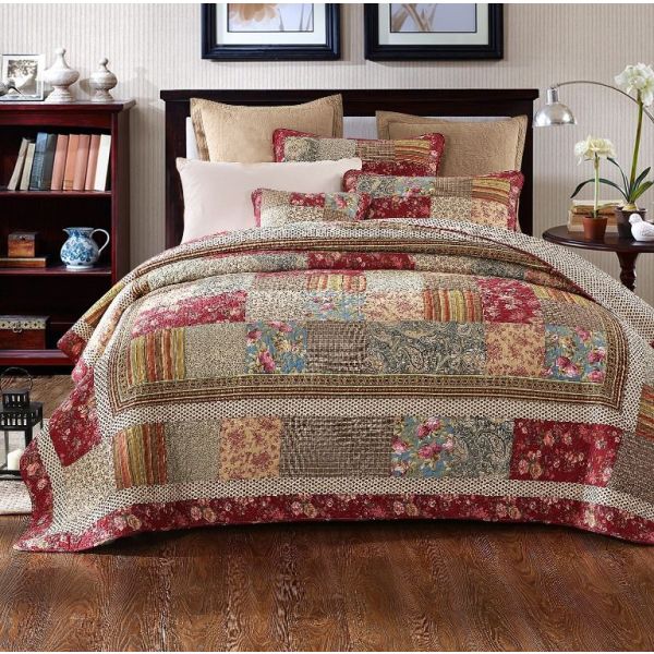 V107-KD6258SK-197675-00 Broadway 100% Cotton Quilted 3 pcs Bedspread Coverlet Set Super King - Image 1