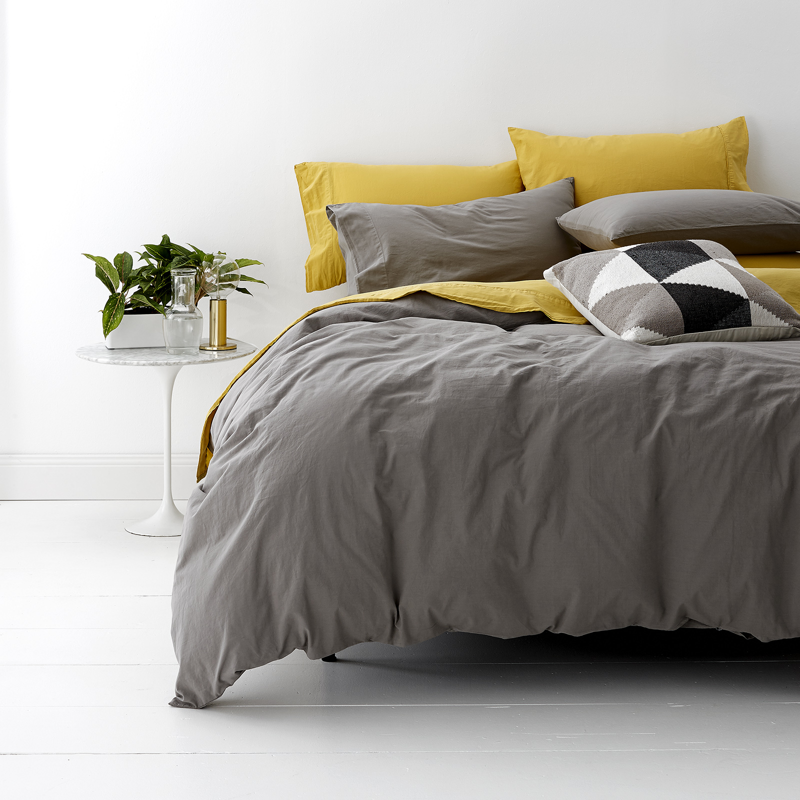 V107-SH302120-196279-00 European Vintage Washed Cotton Coal Quilt Cover Set by Park Avenue Super King - Image 1