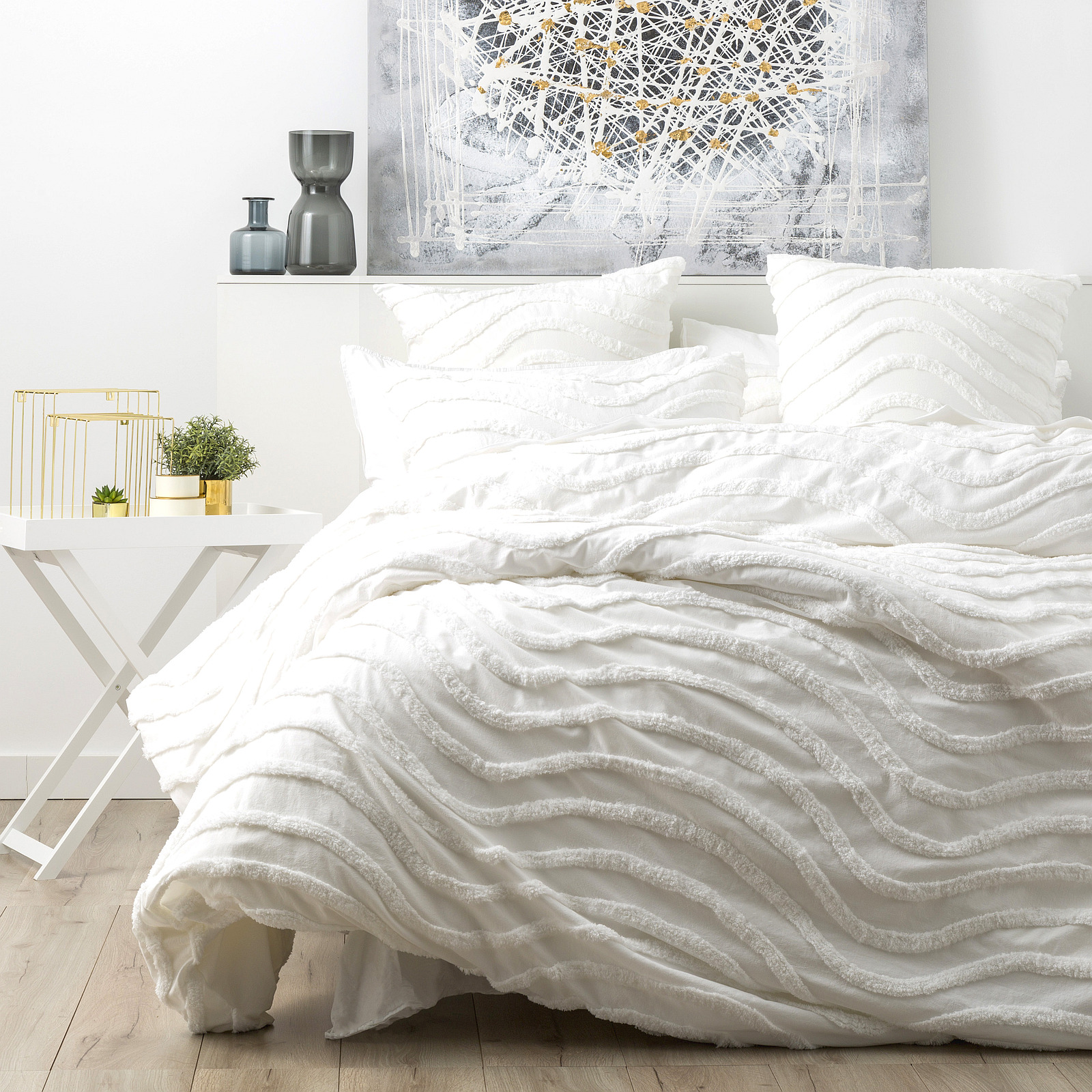 V107-SH316285-196694-00 Chenille Wave 100% Cotton Vintage Washed White Tufted European Pillowcase by Cloud Linen - Image 1