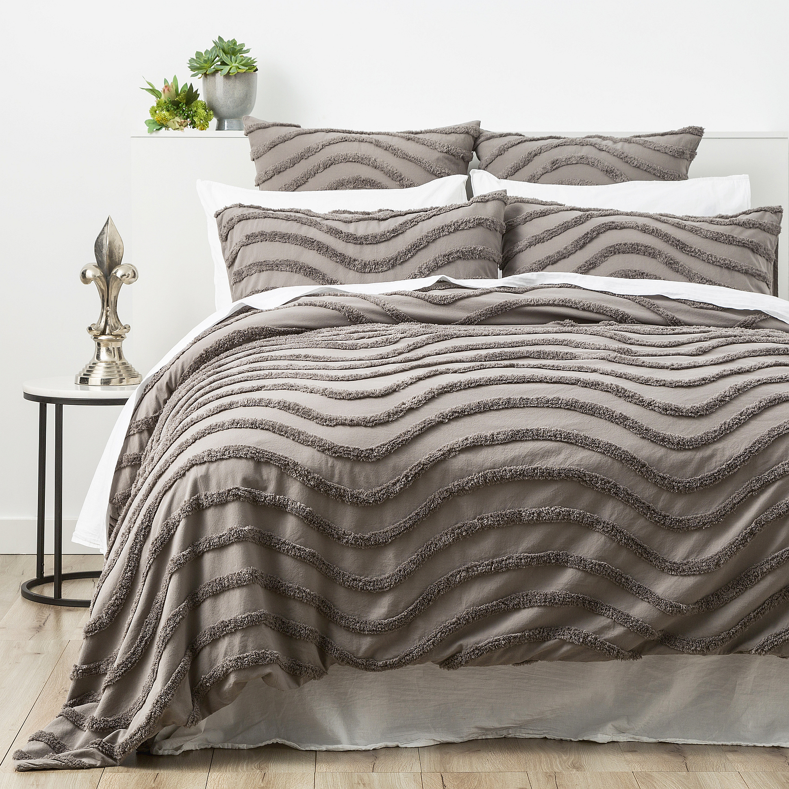 V107-SH316290-196704-00 Chenille Wave 100% Cotton Vintage Washed Grey Tufted European Pillowcase by Cloud Linen - Image 1