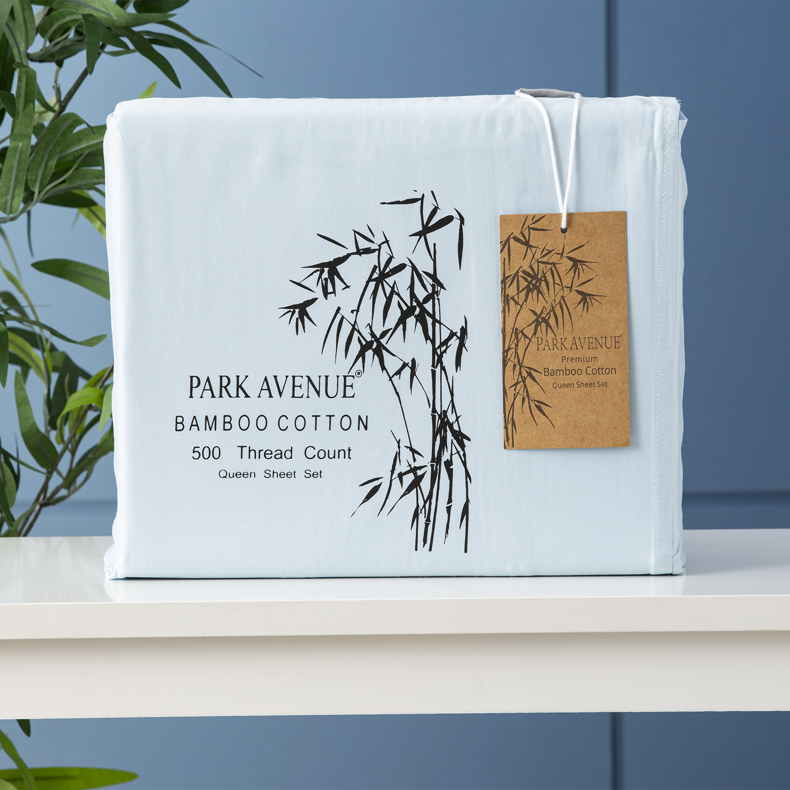 V107-SH317415-195963-00 Bamboo Cotton 500 Thread Count Mid Blue Sheet Sets by Park Avenue Super King - Image 1