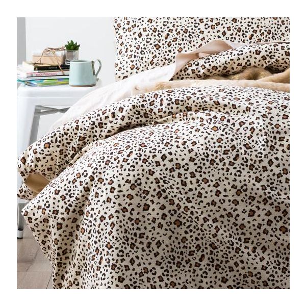 V107-SH318925-202343-00 175 GSM Egyptian cotton Flannelette Snow Leopard Queen Quilt Cover Set by Park Avenue - Image 1