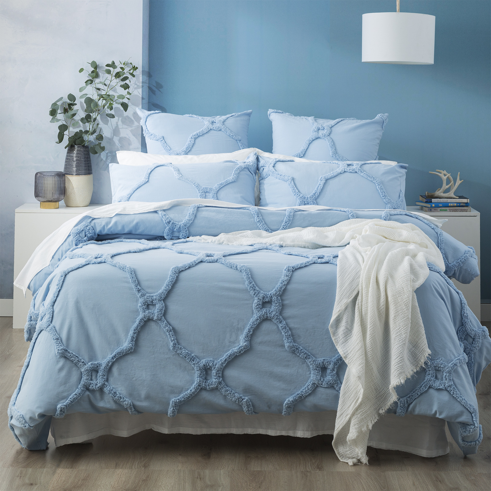 V107-SH319600-196583-00 Moroccan 100% Cotton Chenille Vintage Washed Tufted Sky European Pillowcase by Renee Taylor - Image 1