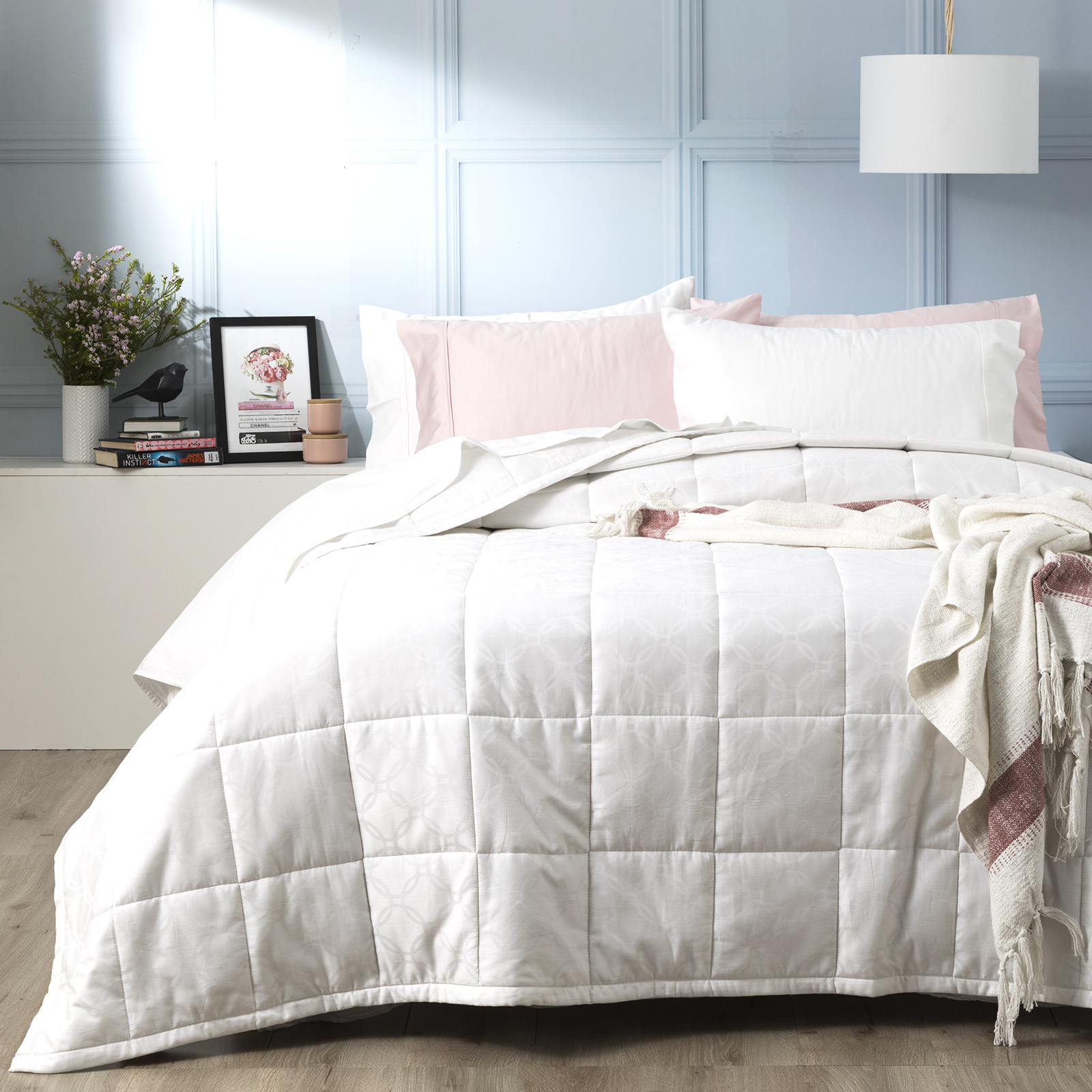 V107-SH319995-195335-00 Josephine 500 TC Cotton Jacquard White Comforter Set by Ddecor Home Queen - Image 1