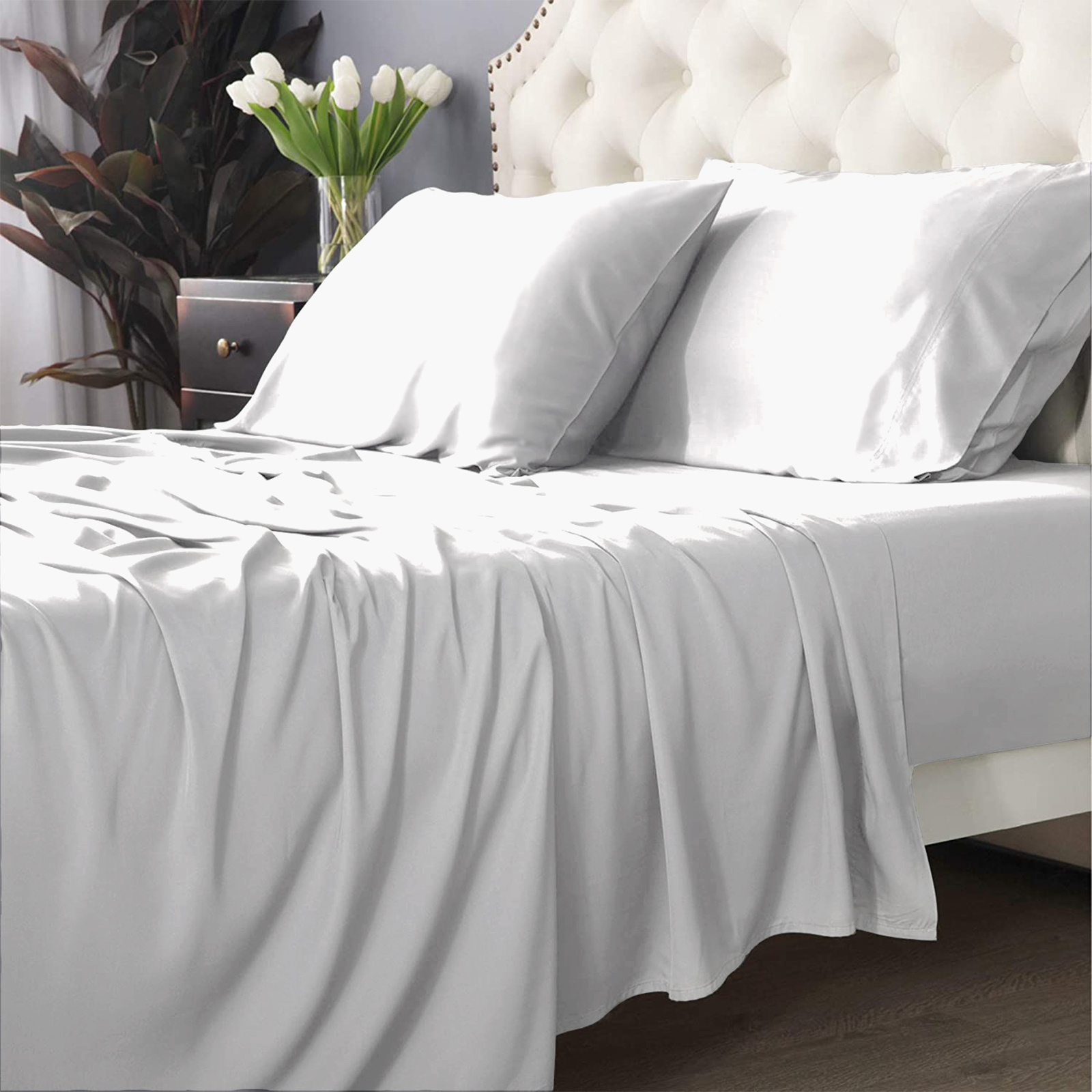 V107-SH320200-196390-00 Bamboo Cotton 500 TC White Sheet Set by Park Avenue Split King - Image 1