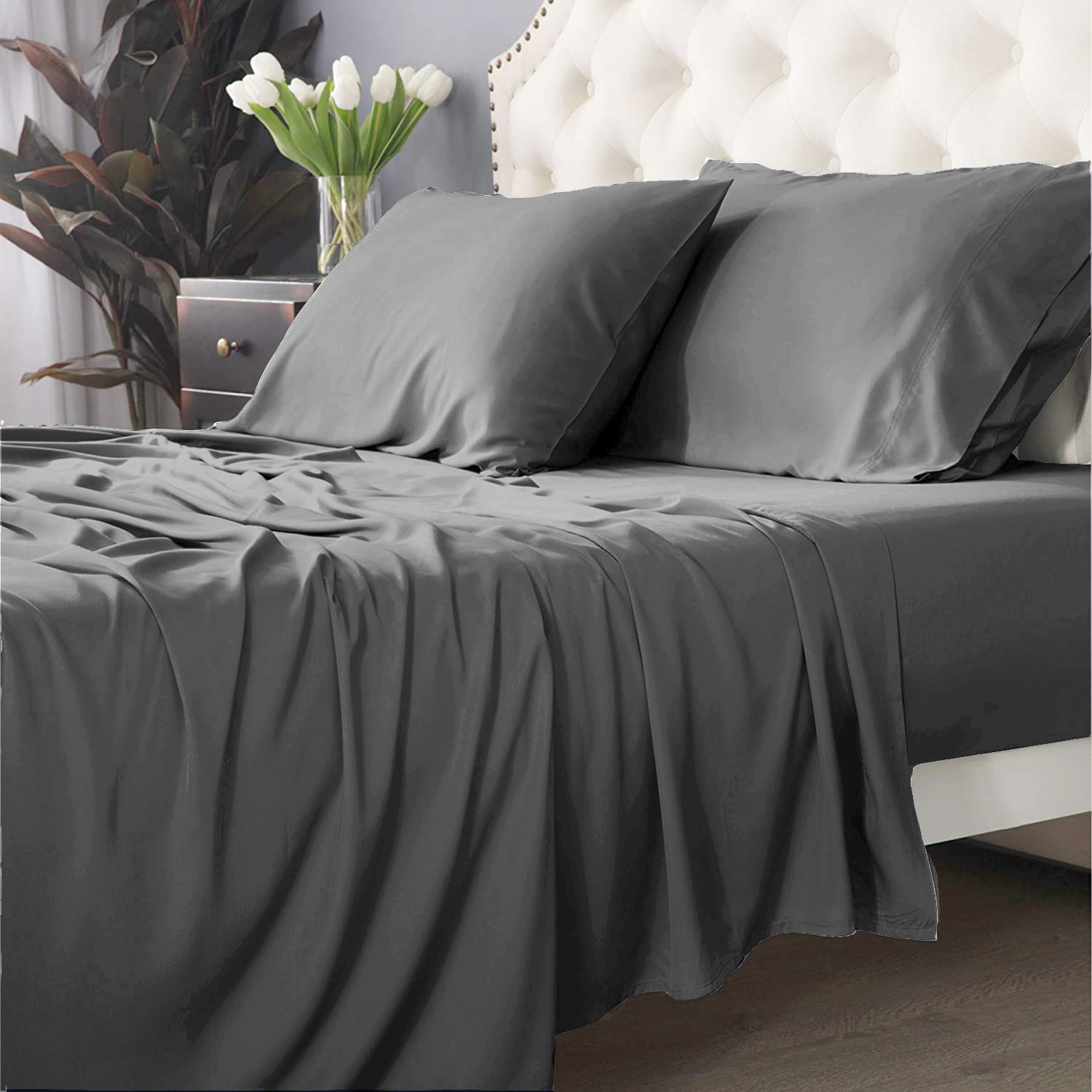 V107-SH320205-196394-00 Bamboo Cotton 500 TC Charcoal Sheet Set by Park Avenue Split King - Image 1