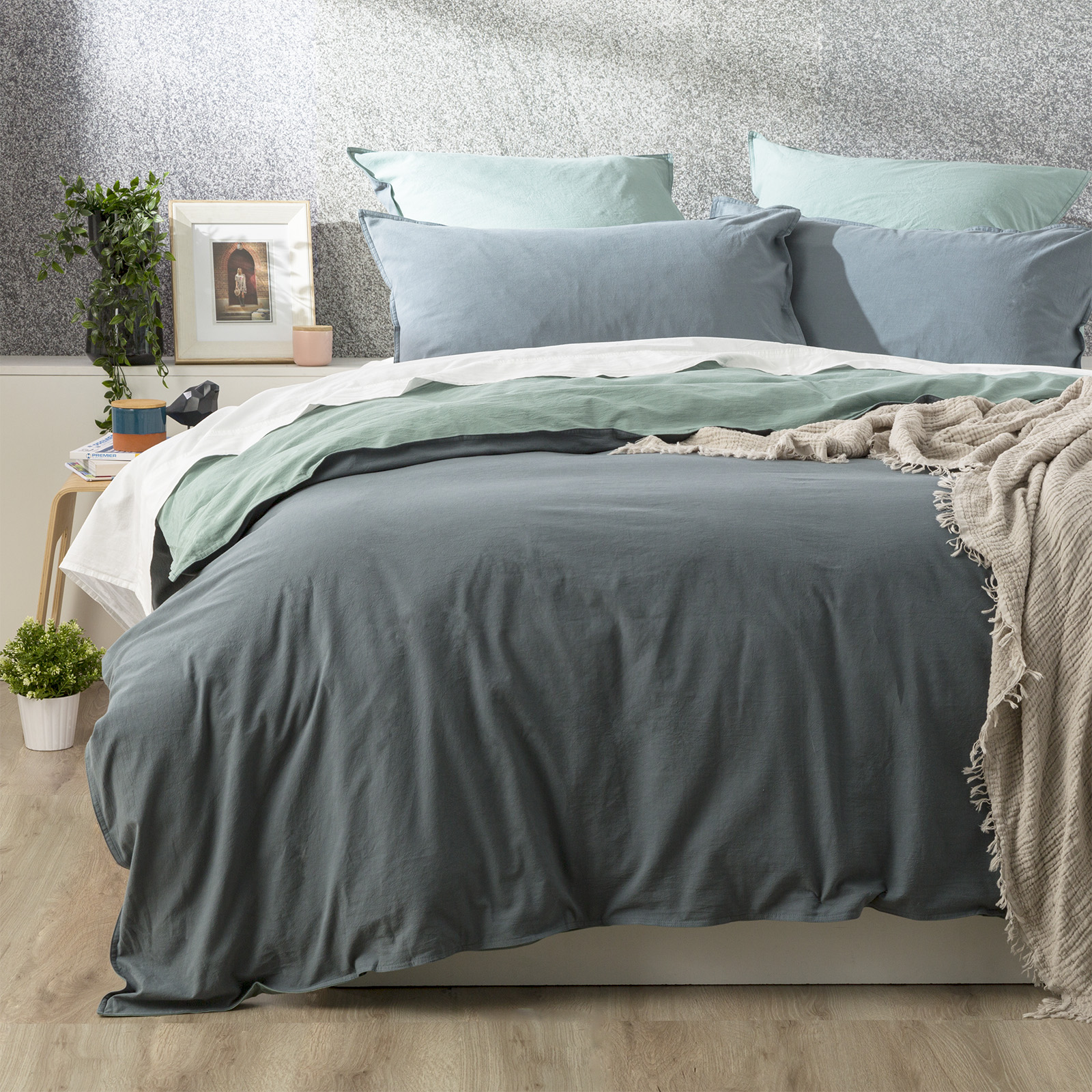 V107-SH320770-195810-00 Essentials Vintage Stone Washed Reversible Mineral European Pillowcase by Renee Taylor - Image 1