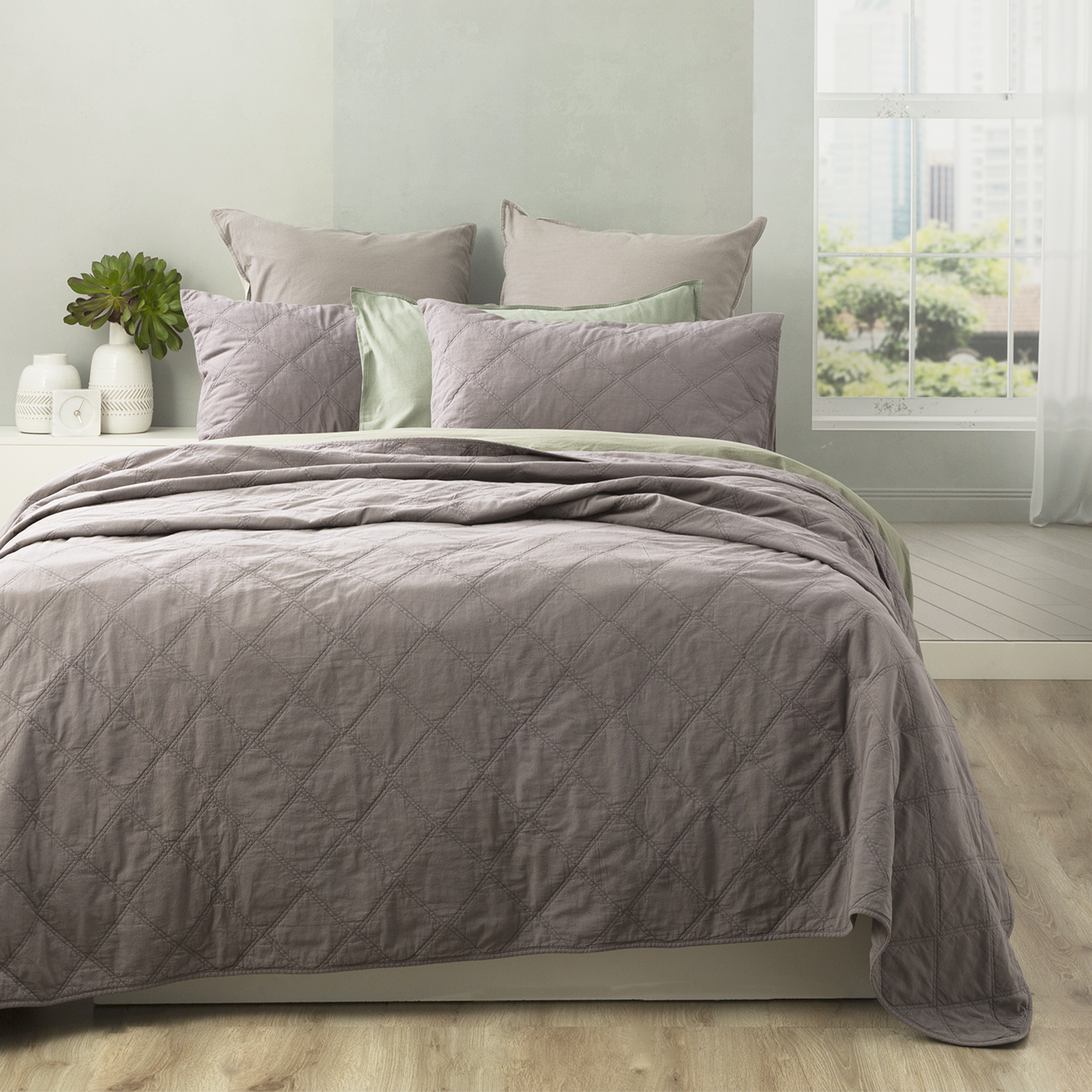 V107-SH320780-195830-00 Attwood Vintage Stone Washed Cotton Quilted Charcoal Coverlet Set by Renee Taylor Queen/King - Image 1