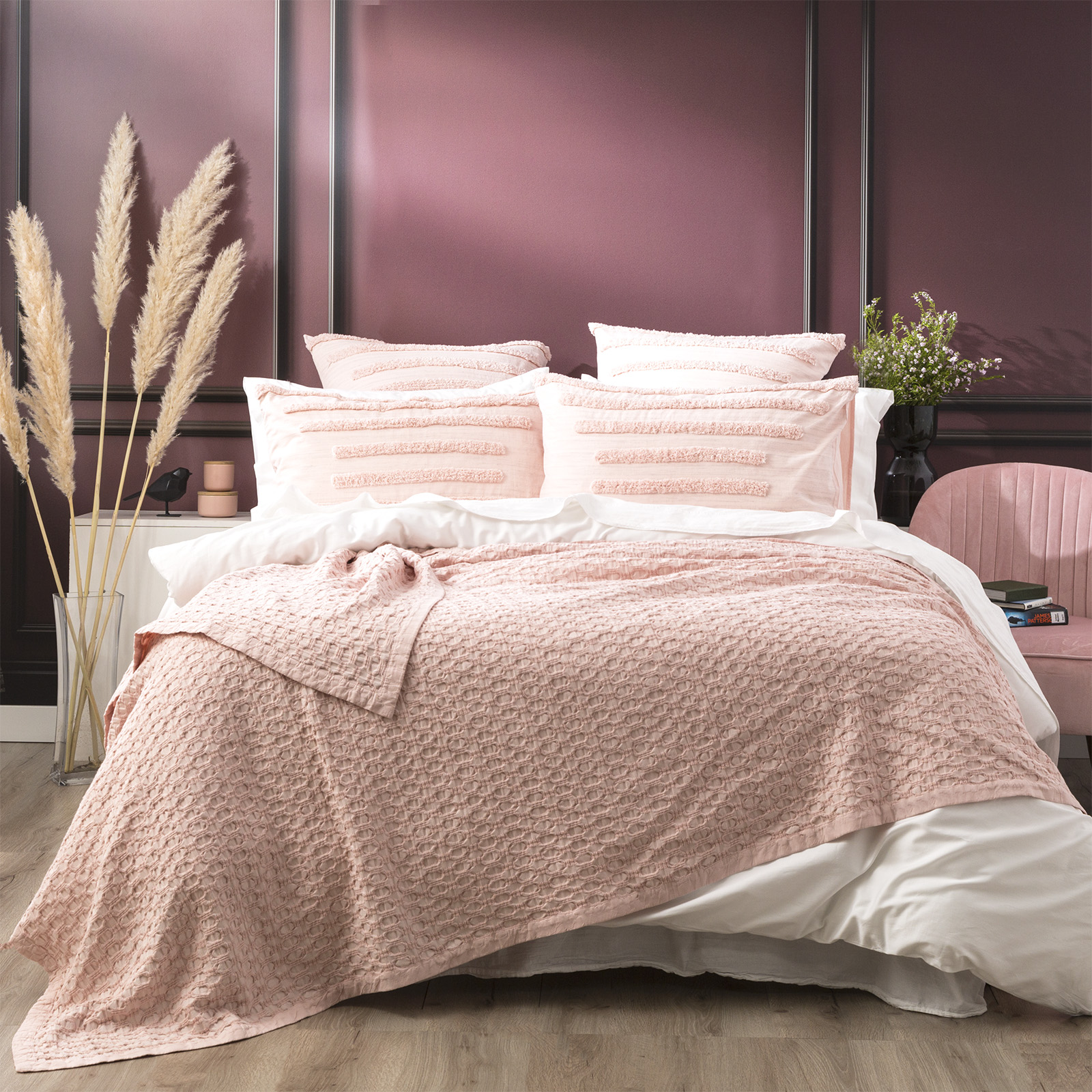 V107-SH321245-195730-00 Lexico Cotton Waffle Rose Blankets by Renee Taylor Super King - Image 1