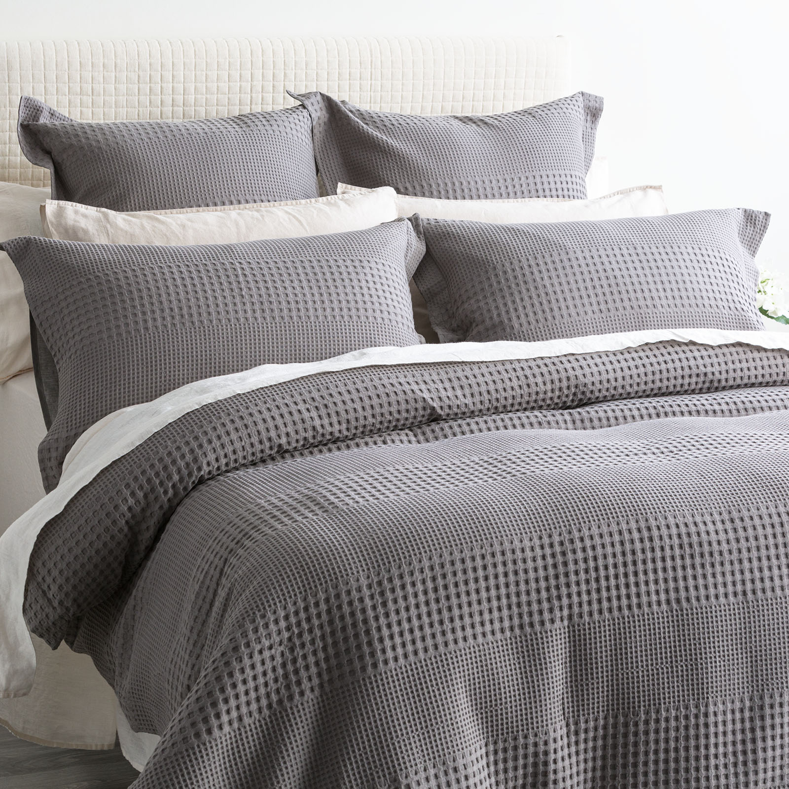 V107-SH323150-196812-00 Elegance Waffle Cotton Jacquard Fossil Quilt Cover Set by Renee Taylor Queen - Image 1