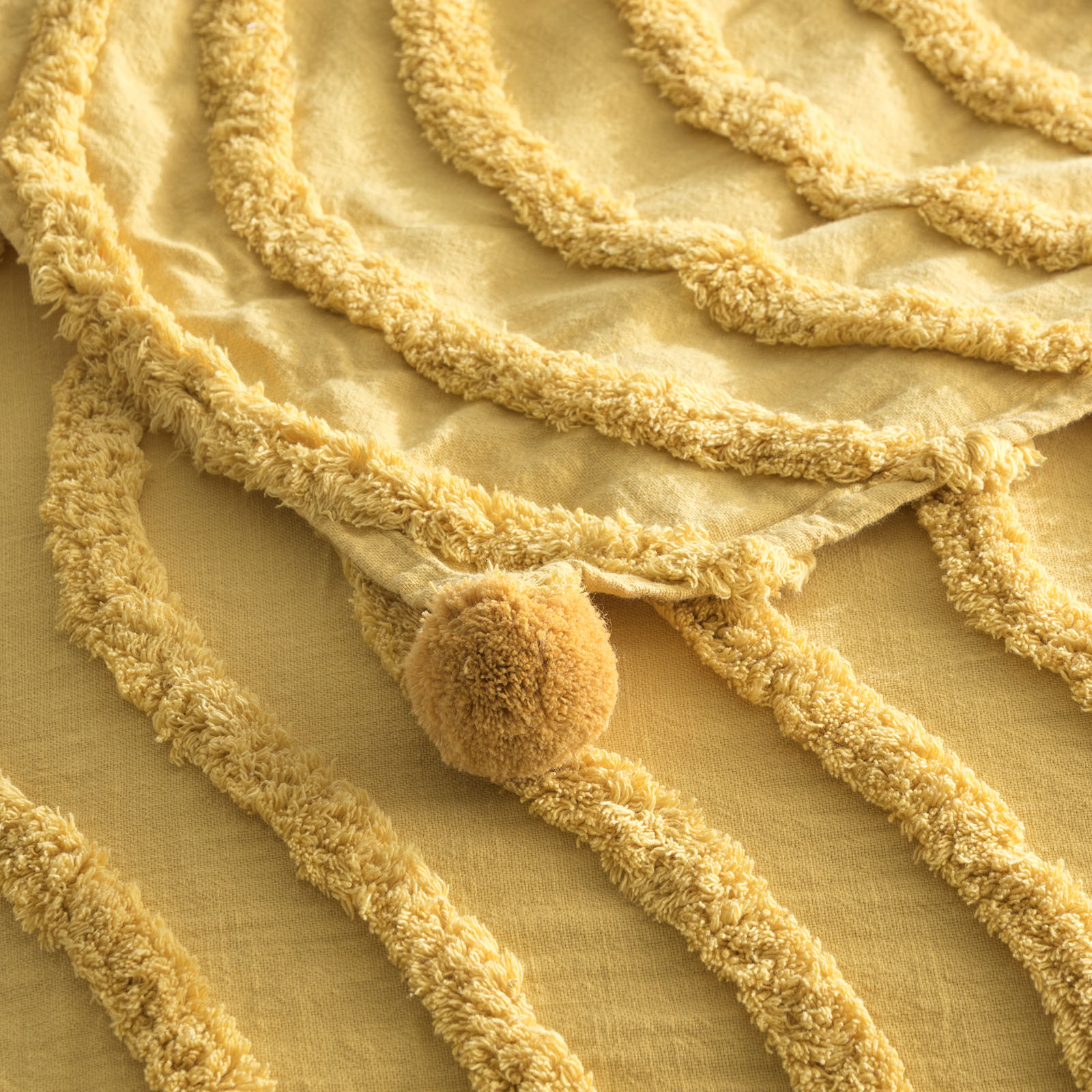 V107-SH323720-196783-00 Wave Cotton Chenille Vintage Washed Tufted Mustard Throw by Renee Taylor - Image 1