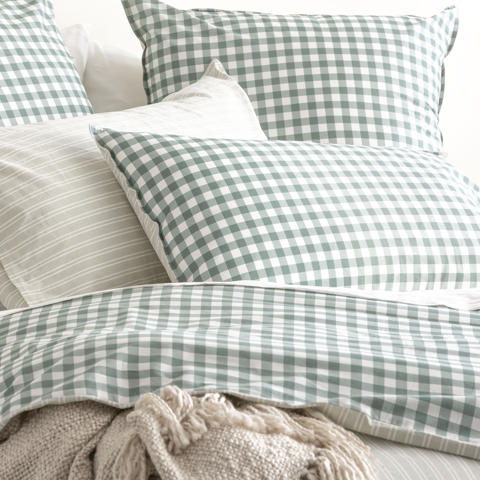 V107-SH324510-196711-00 Alison Yarn Dyed Cotton Reversible Forest Quilt Cover Sets by Renee Taylor Queen - Image 1