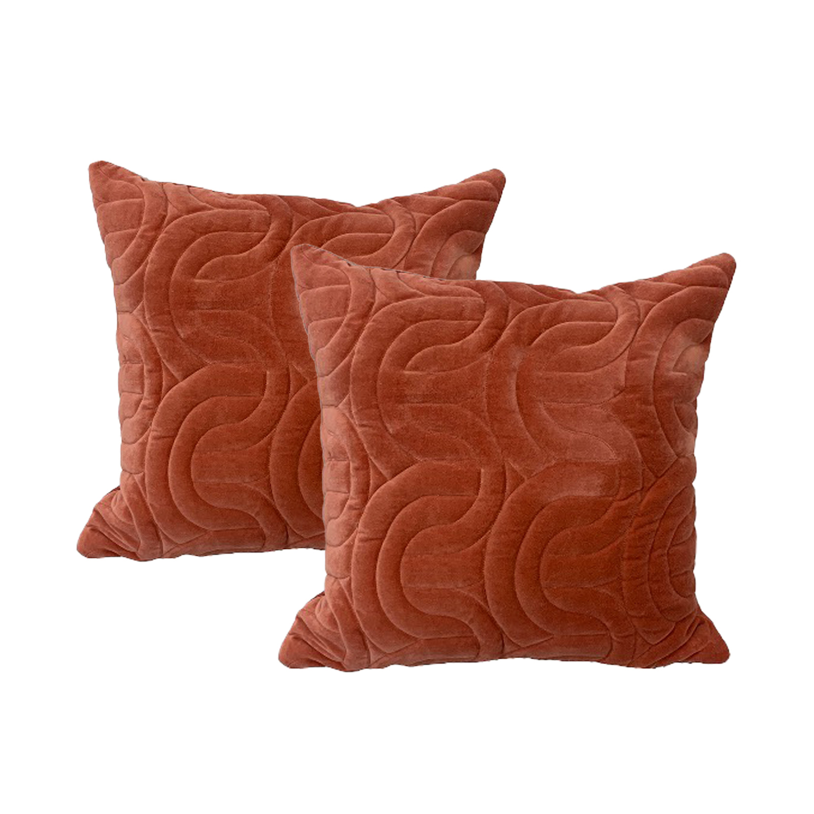 V107-SH325140-196995-00 Roma Brick Twin Pack Cotton Velvet Embroidered Cushion Polyester Filled by Cloud Linen - Image 1