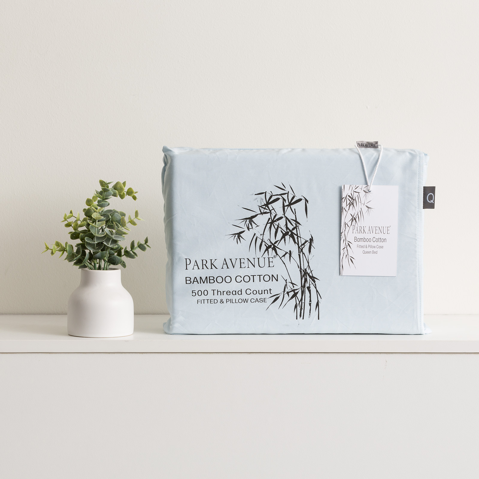 V107-SH326185-195912-00 Bamboo Cotton 500 Thread Count Mid Blue Combo Set by Park Avenue Queen - Image 1