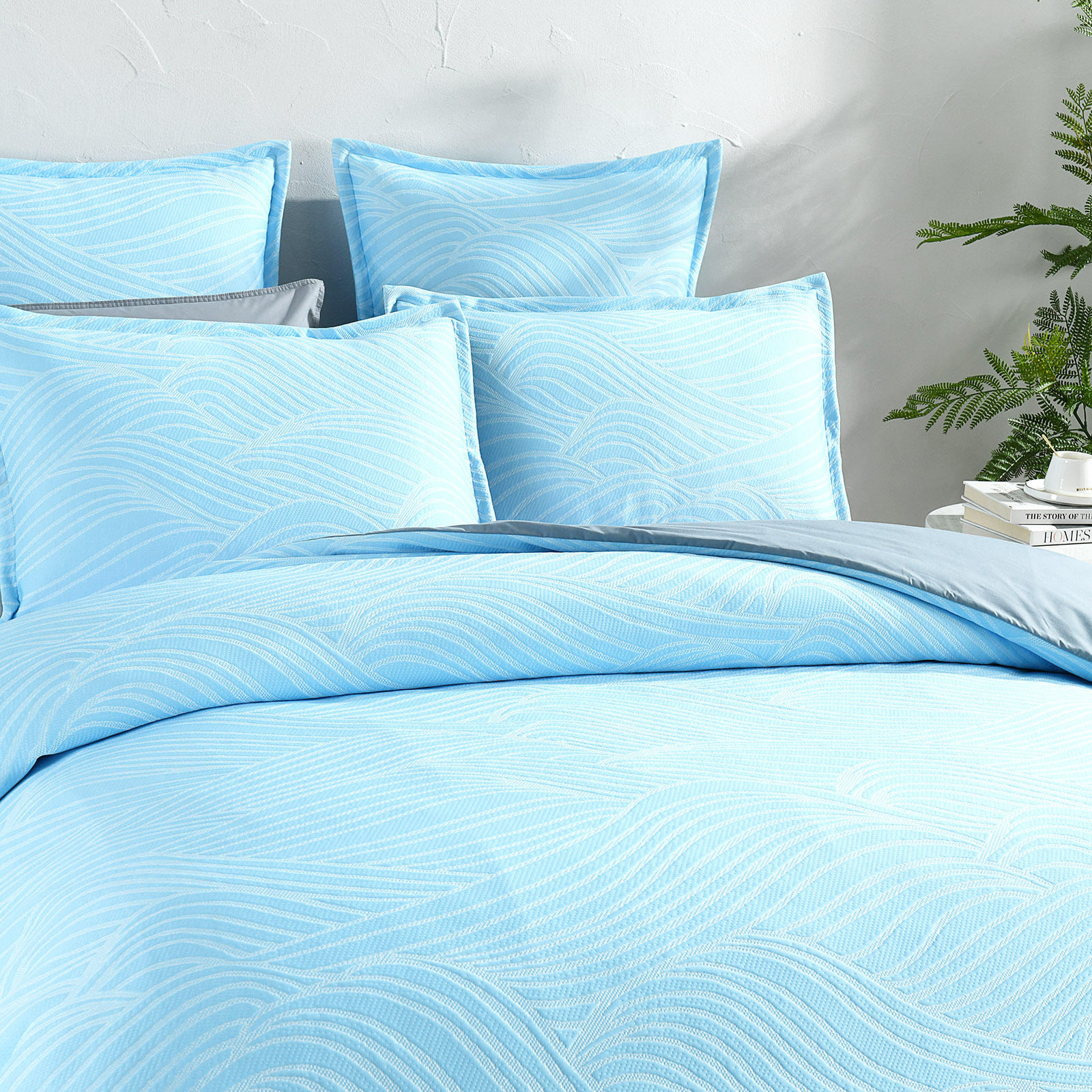 V107-SH326345-196904-00 Oscillate Jacquard Sky European Pillowcase by Renee Taylor - Image 1