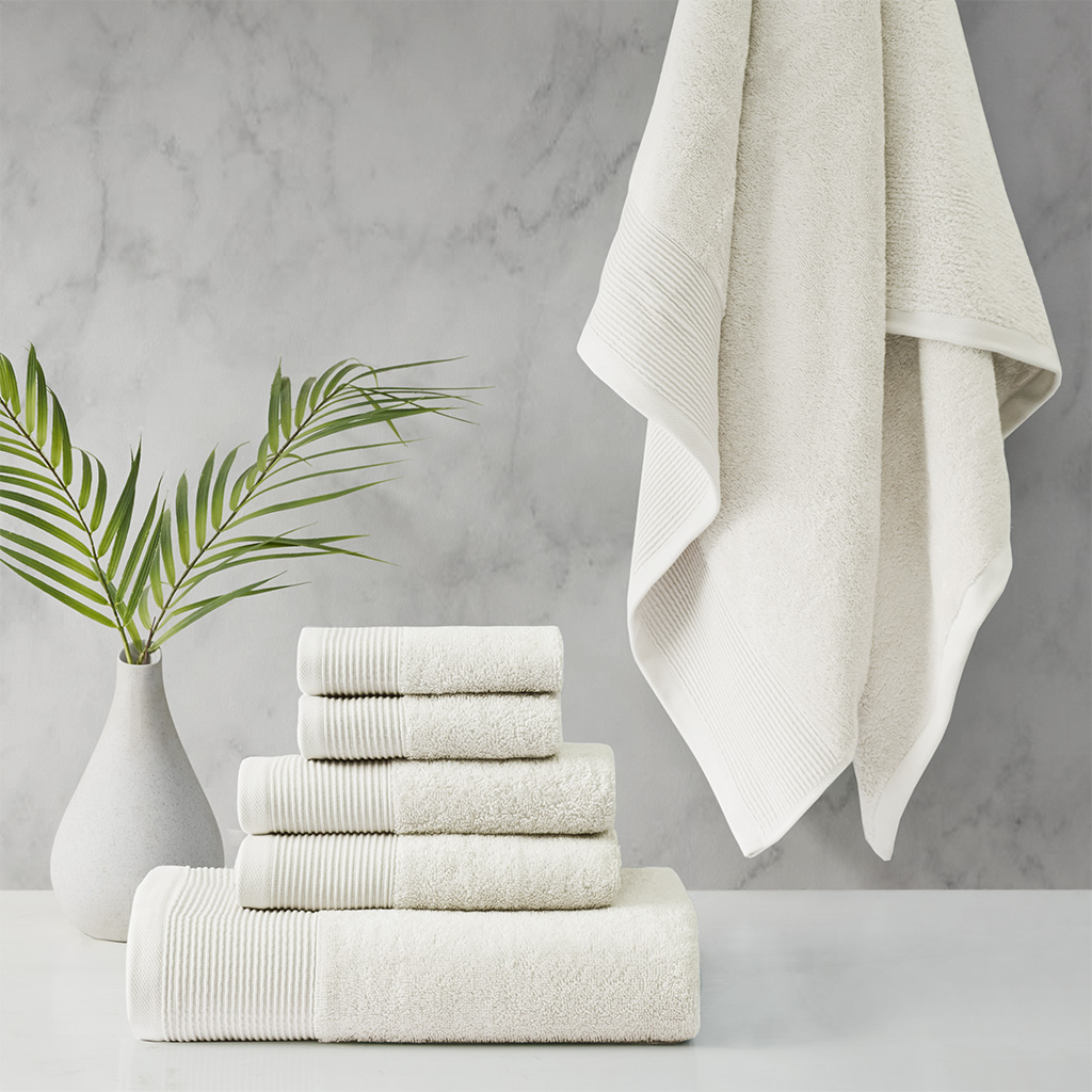 V107-SH327420-202347-00 Retreat Cotton Tencel Antimicrobial 6 Piece Ivory Towel Set by Cloud Linen - Image 1