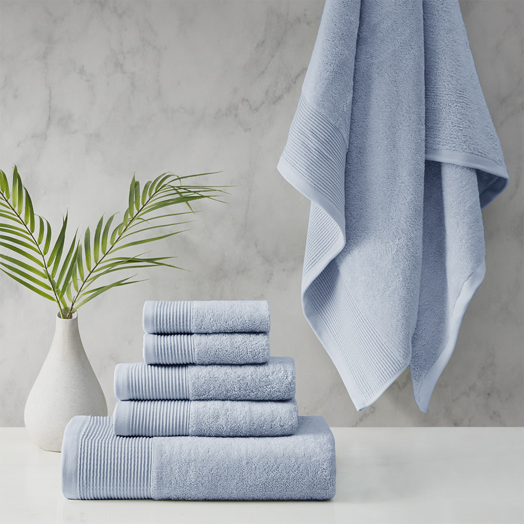 V107-SH327435-202340-00 Retreat Cotton Tencel Antimicrobial 6 Piece Blue Towel Set by Cloud Linen - Image 1