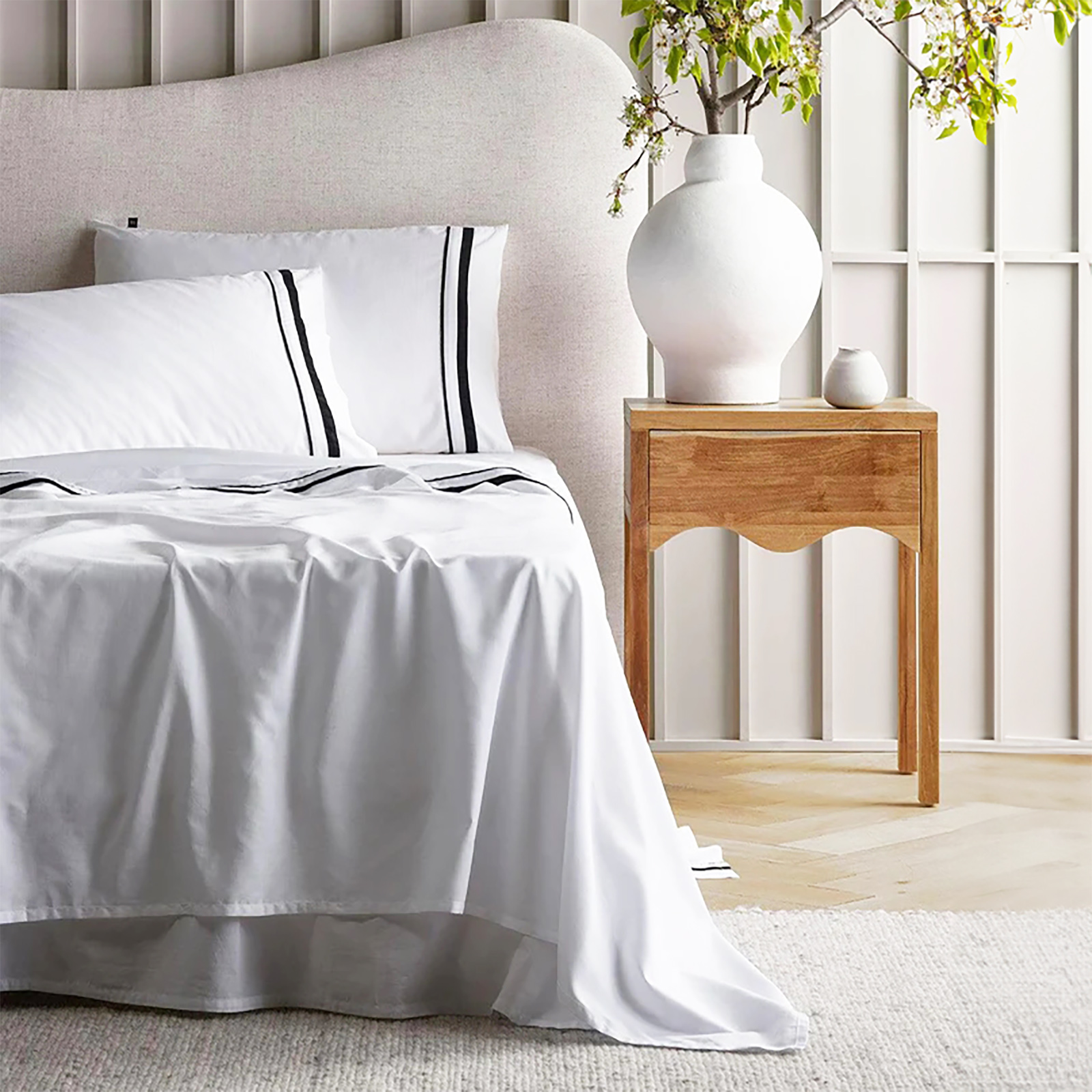 V107-SH328270-217022-00 Cloud 1000 TC Egyptian Cotton White Charcoal Deep King Sheet sets by Renee Taylor - Image 1