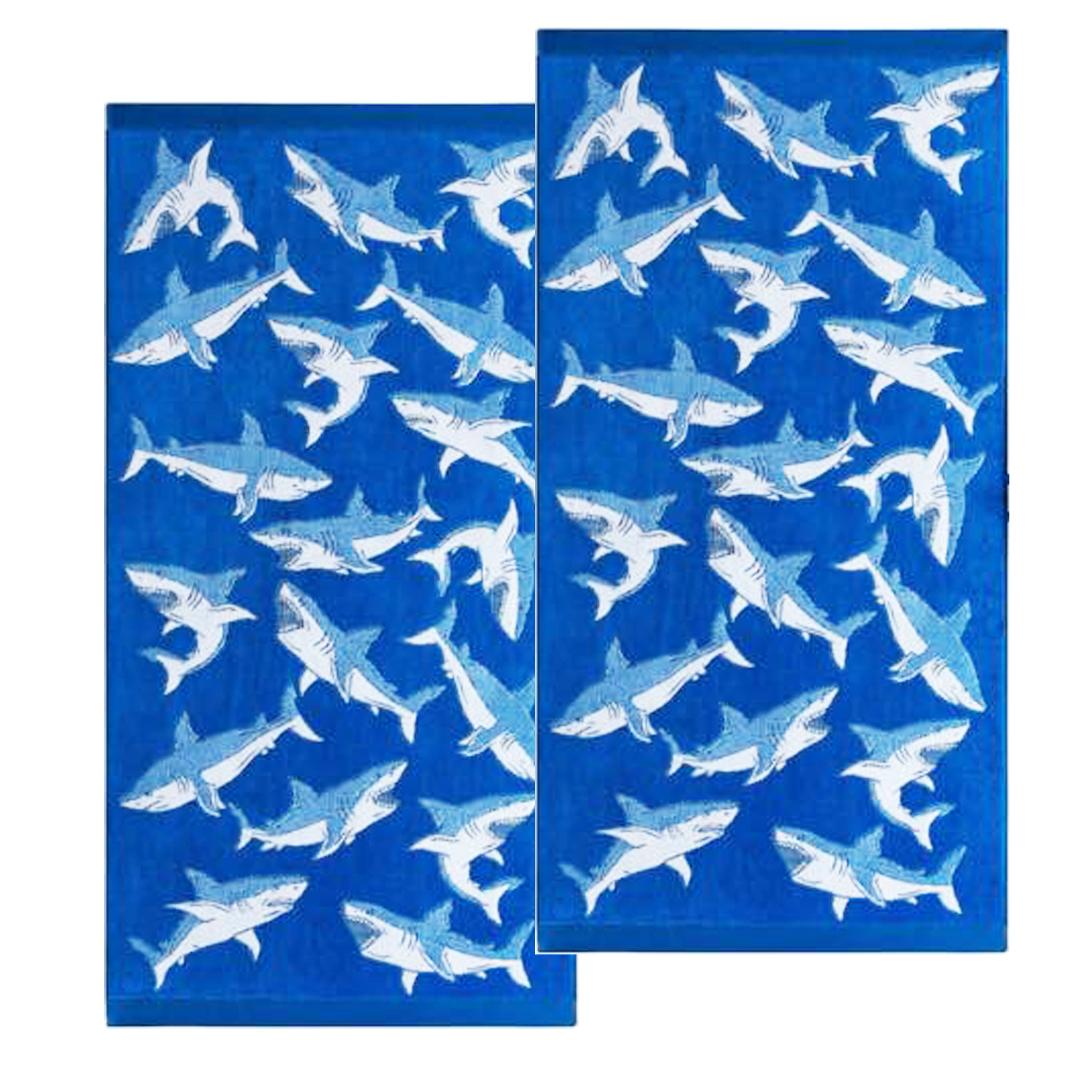 V107-SH328715-216986-00 Renee Taylor 2 Pack Jacquard Velour Kids Beach Towel 75 x 150 cms Shark - Image 1