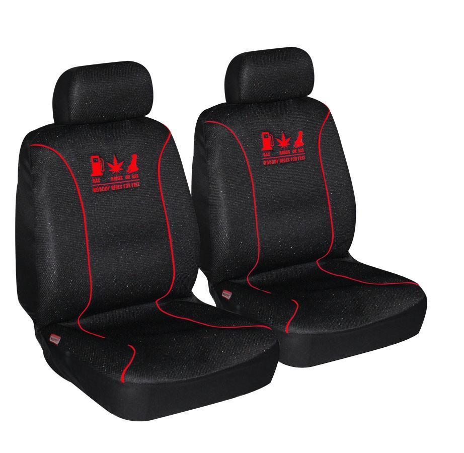 V121-NRFA2505-01_4 Universal 60/25 Airbag Front Seat Cover Nobody Rides For Free - Red - Image 1