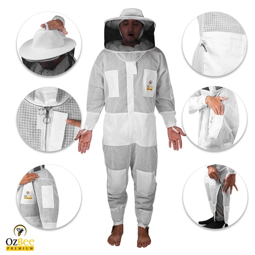 V122-OZP-104_premium-02_500x_1 OZBee Premium Full Suit 3 Layer Mesh Ultra Cool Ventilated Round Head Beekeeping Protective Gear Size XL - Image 1