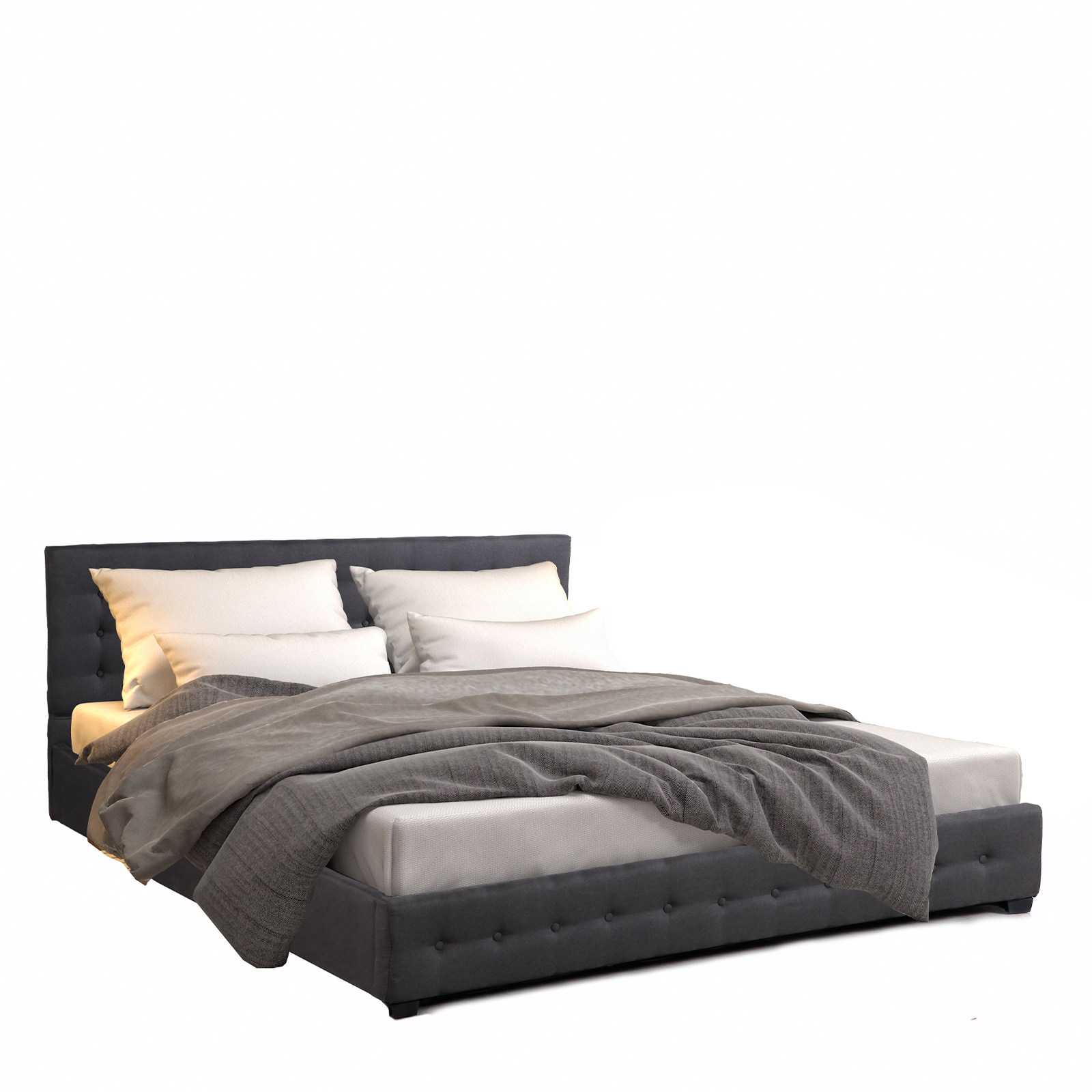 V160-10001888_10001888_5_1 Milano Decor Eden Gas Lift Bed With Headboard Platform Storage Dark Grey Fabric - King - Dark Grey - Image 1