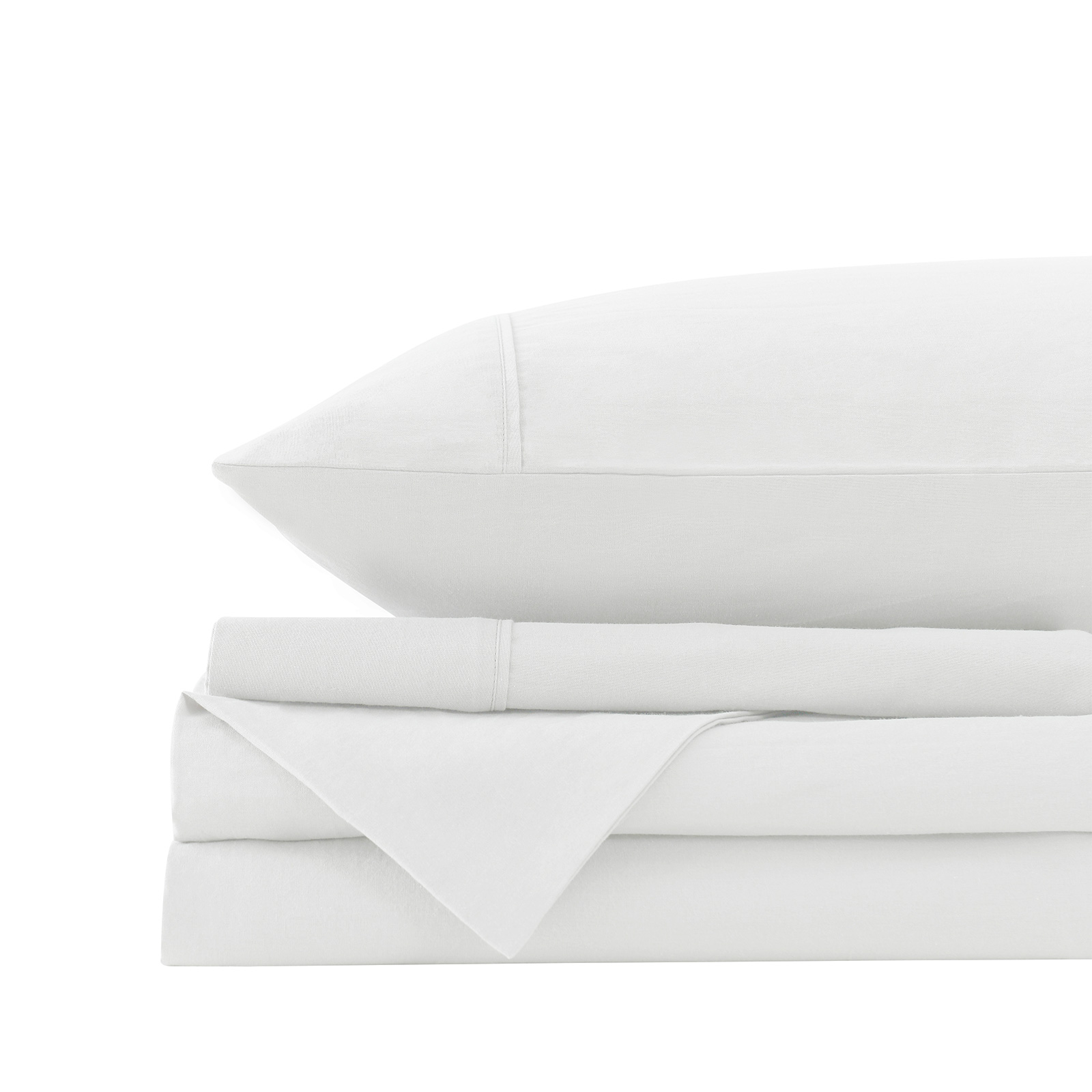 V160-10002582_V160-10002582-06_1 Royal Comfort Vintage Washed 100% Cotton Sheet Set Fitted Flat Sheet Pillowcases - King - White - Image 1