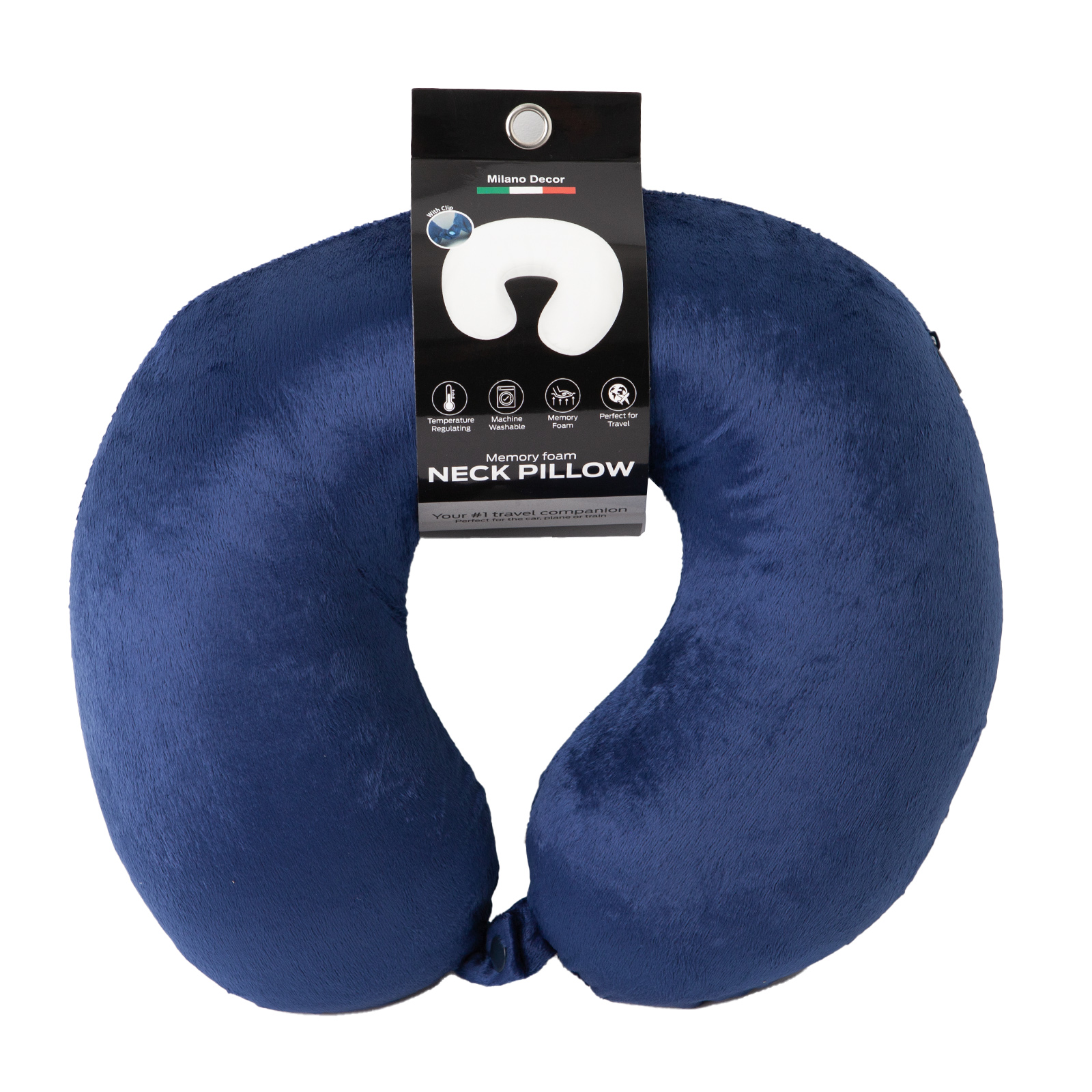 V160-10003023-10003023_1c-00 Milano Decor Memory Foam Travel Neck Pillow With Clip Cushion Support Soft Blue - Image 1