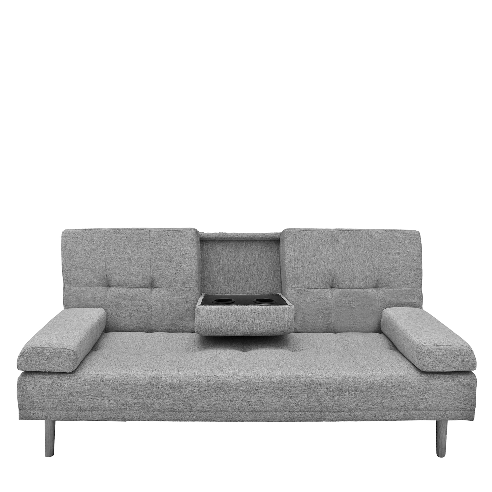 V160-10003078_10003078_2 Casa Decor Mendoza 2 in 1 Sofa Bed Couch Grey Pull Down Cupholder 3 Seats Futon - Image 1
