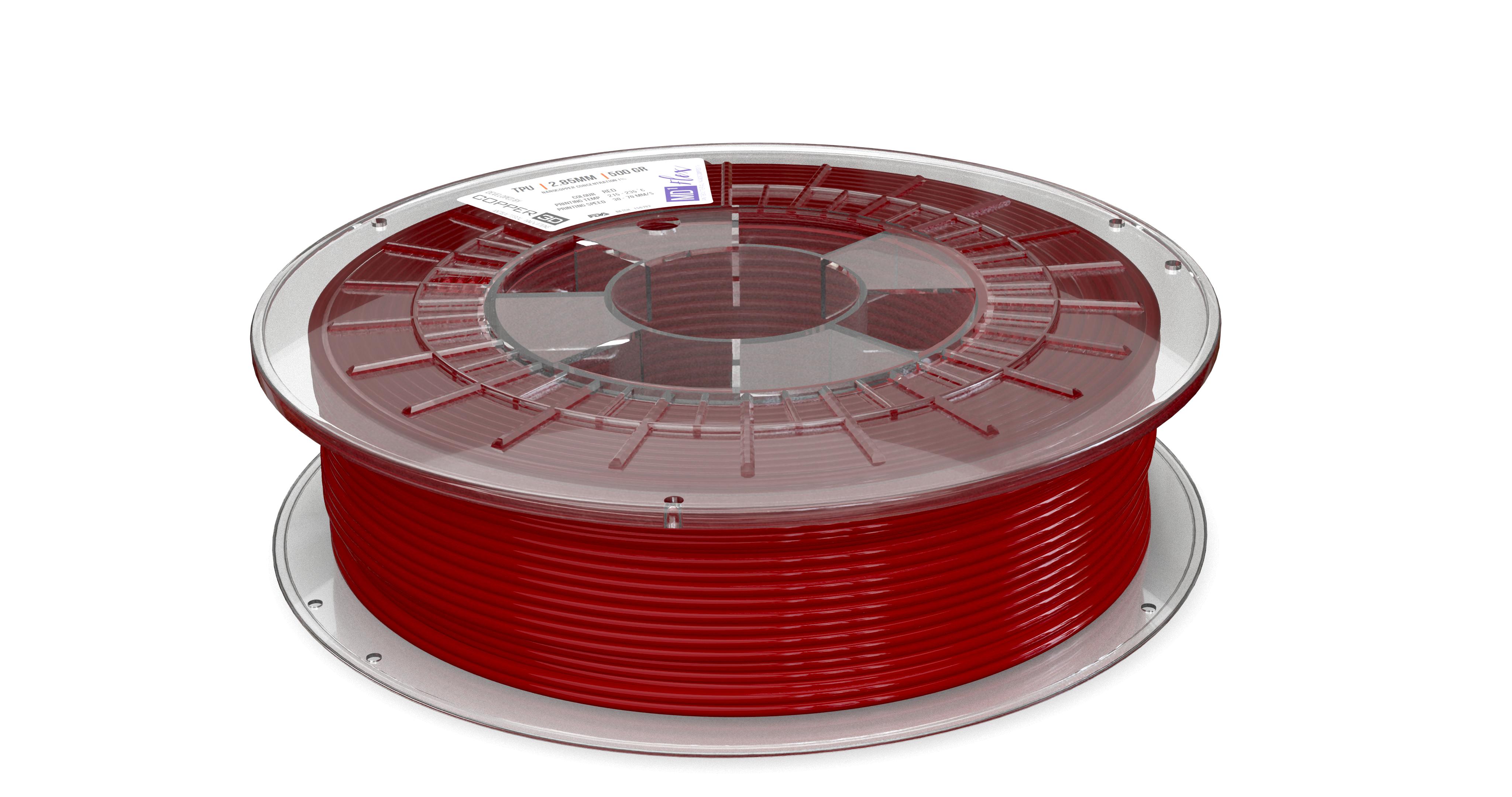 V177-285MDFLEX-RED-0500_793591374178_Copper3D-MDFlex-Red-285-500g__77012_1 TPU Filament MD FLEX 2.85mm 500 gram Red 3D Printer Filament - Image 1