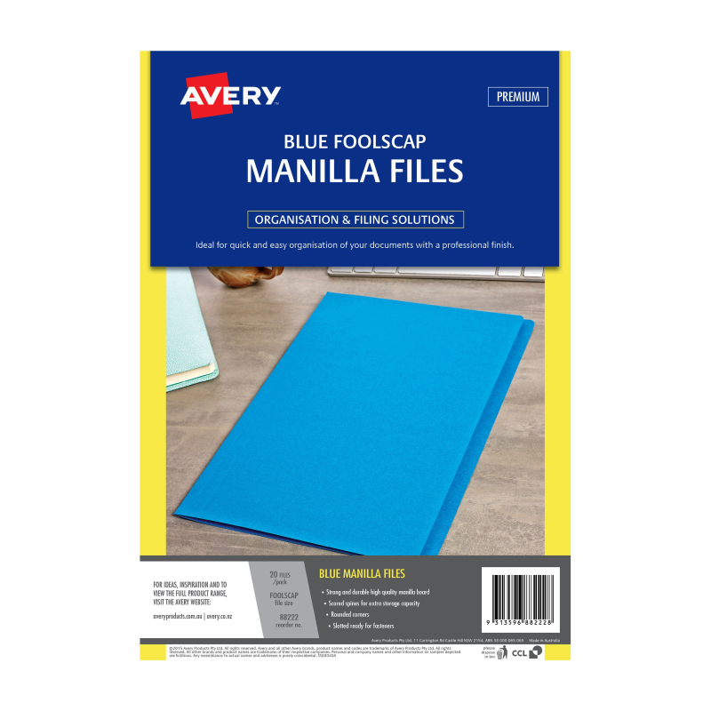 V177-D-AV88222-71024-00 AVERY Manilla Folder Blue FC Pack of 20 - Image 1