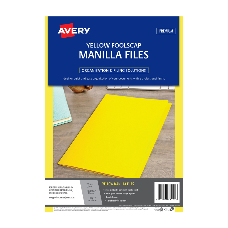 V177-D-AV88242-71021-00 AVERY Manilla Folder Yllw FC Pack of 20 - Image 1