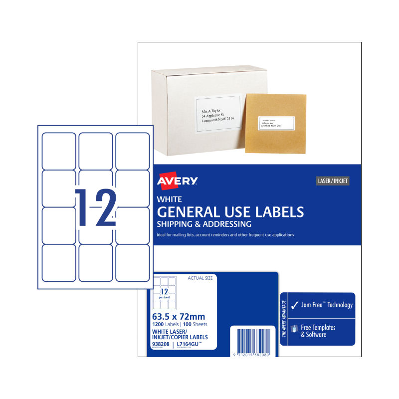 V177-D-AV938208-59750-00 AVERY Gen Label L7164GU 12Up Pack of 100 - Image 1