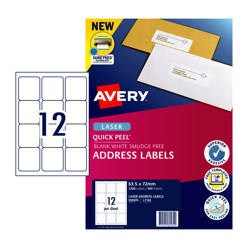 V177-D-AV959005-uc__35677-00 AVERY Laser Label QP L7164 12Up Pack of 100 - Image 1