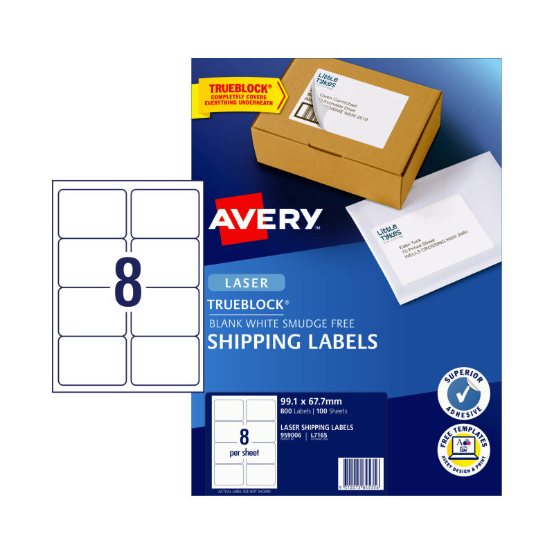 V177-D-AV959006-57896-00 AVERY Laser Label L7165 8Up Pack of 100 - Image 1