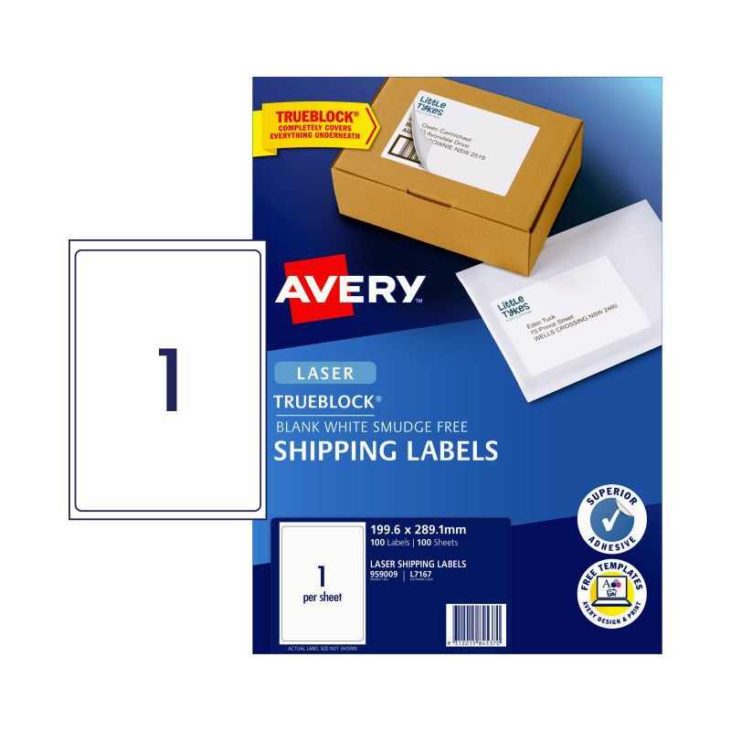 V177-D-AV959009-57898-00 AVERY Laser Label L7167 1Up Pack of 100 - Image 1