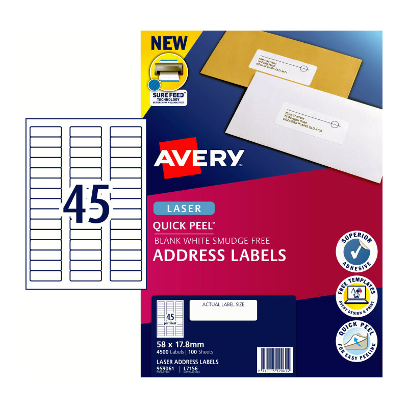 V177-D-AV959061-uc__70273-00 AVERY Laser Label QP L7156 45Up Pack of 100 - Image 1