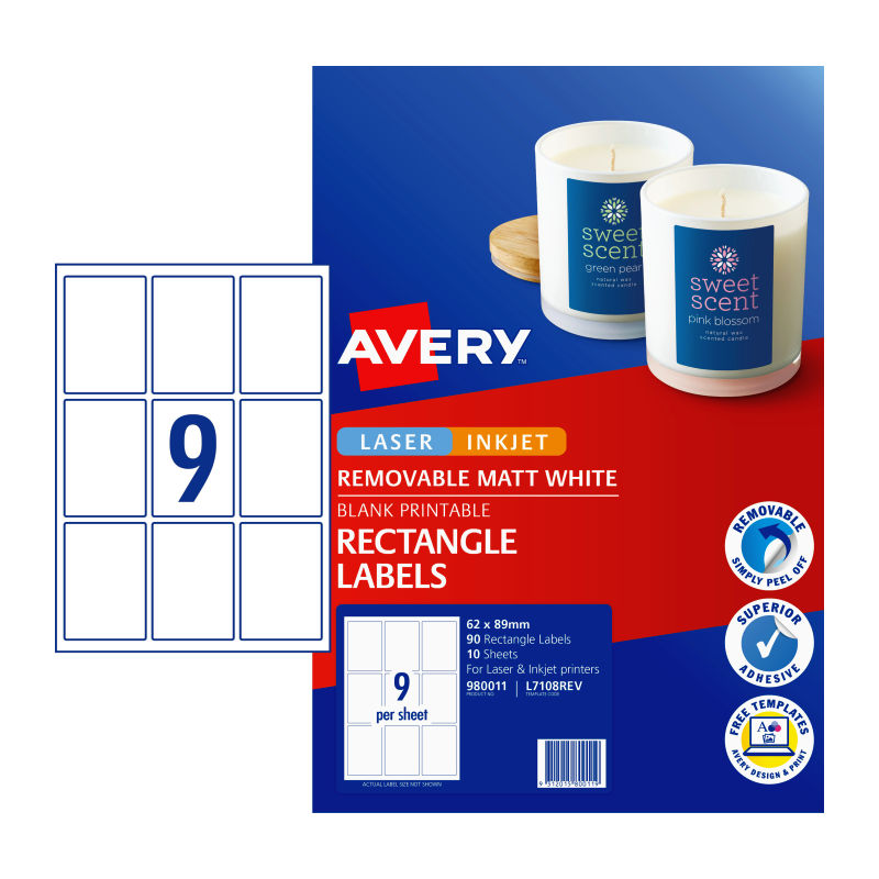 V177-D-AV980011-uc__96688-00 AVERY Label Rct L7108REV 9Up Pack of 10 - Image 1