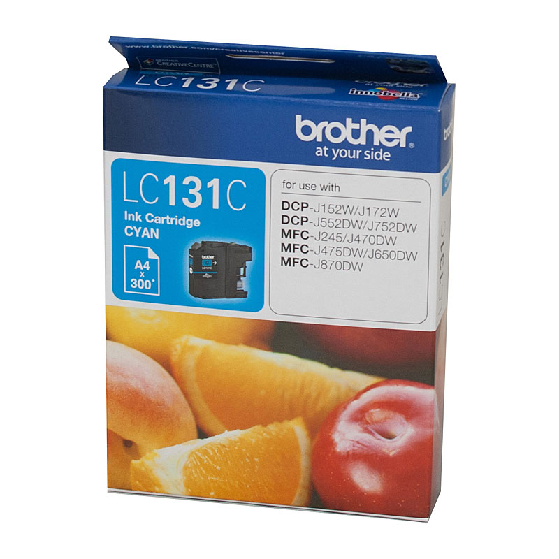V177-D-B131C_uc__66388_1 Brother LC-131C Cyan Ink Cartridge - to suit DCP-J152W/J172W/J552DW/J752DW/MFC-J245/J470DW/J475DW/J650DW/J870DW - up to 300 pages - Image 1
