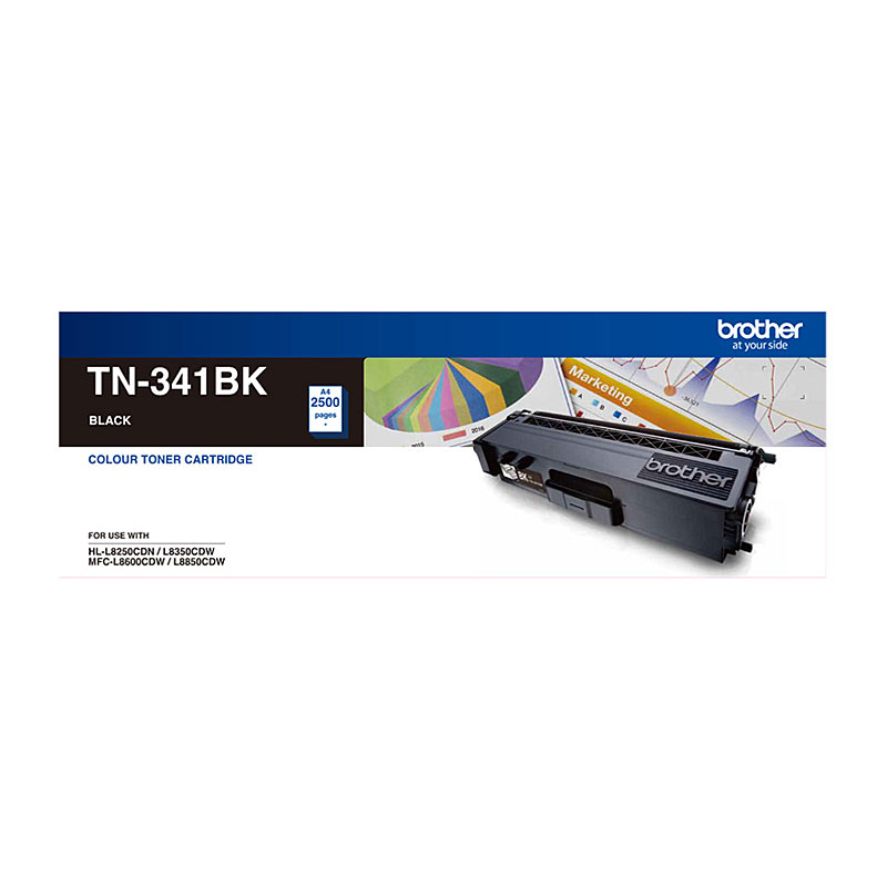 V177-D-BN341B_uc__51187_1 BROTHER TN-341BK Colour Laser-Standard Yield Black Toner to suit HL-L8250CDN/8350CDW MFC-L8600CDW/L8850CDW - 2500 Pages - Image 1
