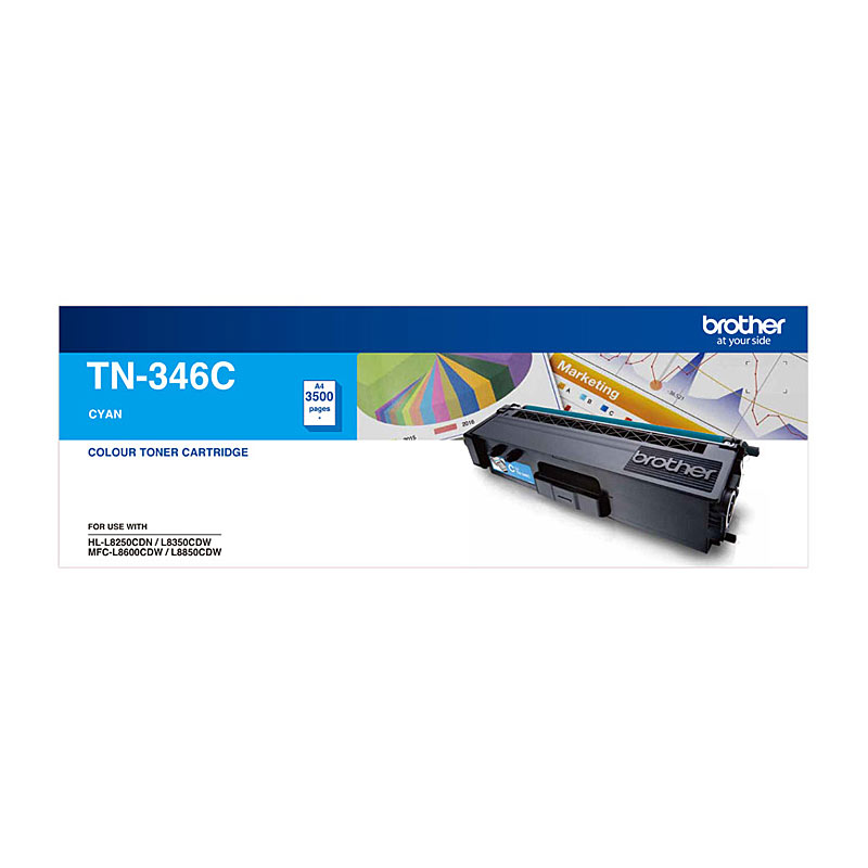 V177-D-BN346C_uc__83241_1 BROTHER TN-346C Colour Laser Toner - High Yield Cyan - HL-L8250CDN/8350CDW MFC-L8600CDW/L8850CDW - 3500 Pages - Image 1