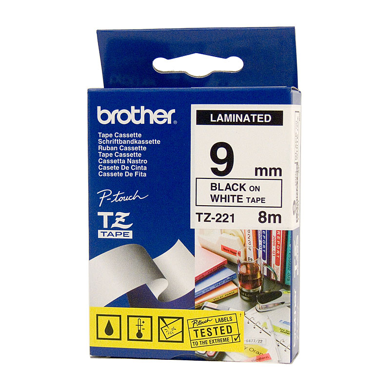 V177-D-BTZ221_uc__37709_1 BROTHER TZe221 Labelling Tape 9mm Black on White TZE Tape - Image 1