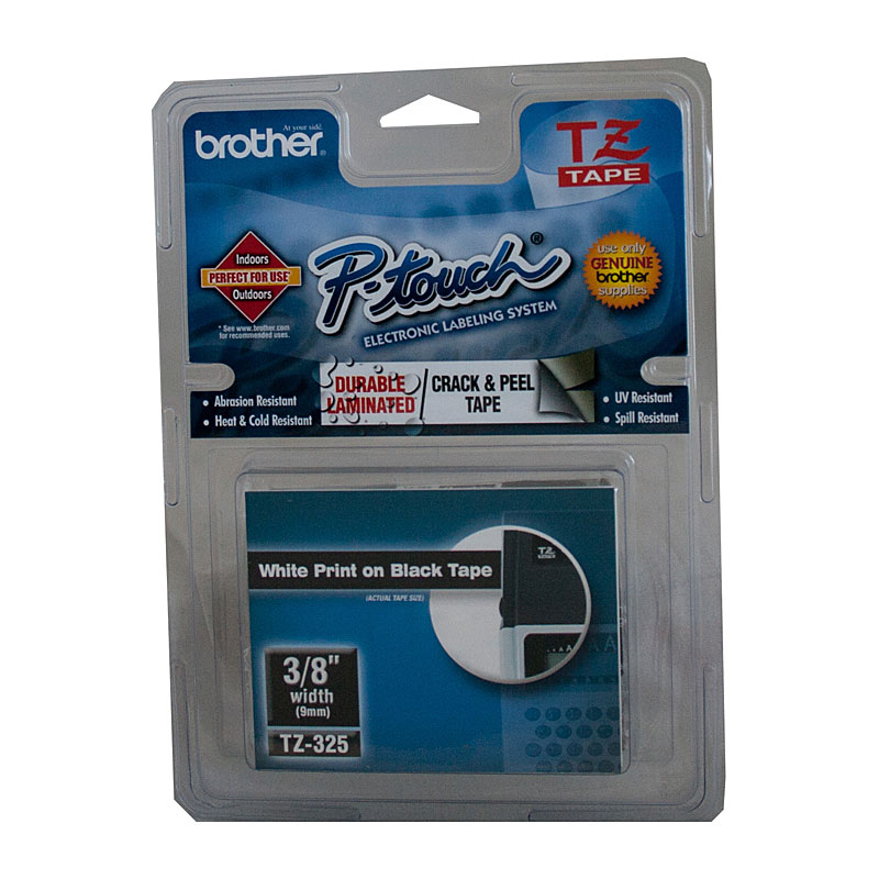 V177-D-BTZ325_uc__45897_1 BROTHER TZe325 Labelling Tape 9mm White on Black TZE Tape - Image 1