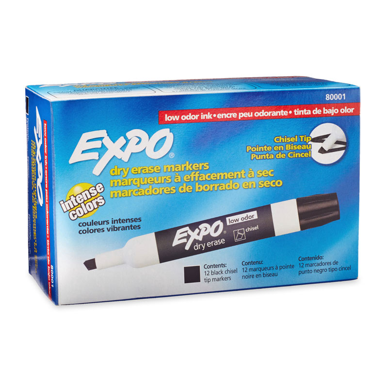 V177-D-EXP80001-34846-00 EXPO White Board Marker Chisel Black Color Box of 12 - Image 1
