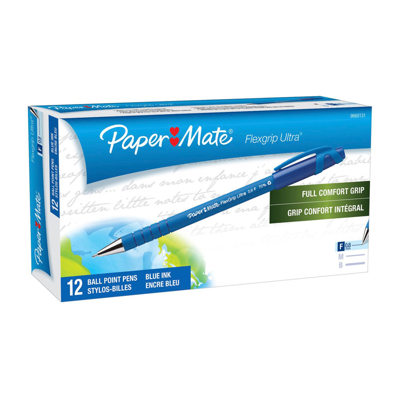 V177-D-PM9660131-30188-00 PAPER MATE Flex Grip Ball Pen 0.8mm Blu Box of 12 - Image 1