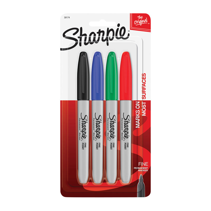 V177-D-SH30174PP-34198-00 SHARPIE Permanent Marker Fine Point Tip Assorted Pack of 4 Box of 6 - Image 1