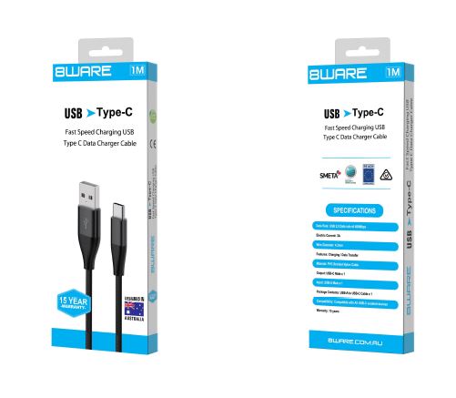 V177-L-CB8W-SAMR1_CB8W-SAMR1__04308_1 8WARE Premium 1m Samsung Certified Fast Speed Charging USB Type C Data Charger Cable For Samsung Huawei Google LG Retail - Image 1