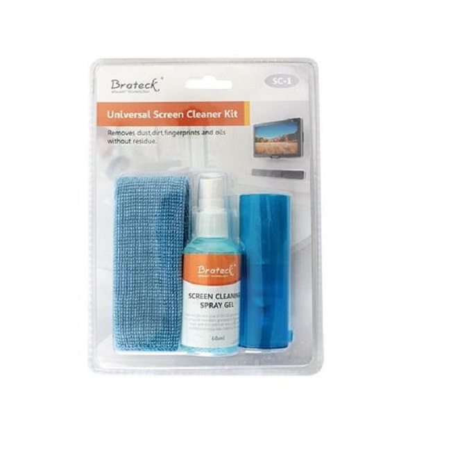 V177-L-MABT-SC-1-MABT-SC-1__97466-00 Brateck 3-In-1 Screen Cleaner Kit 1 x 60ml Screen Cleaner + 1 x 200x200mm Pearl Cloth + 1 x Soft Brush - Image 1